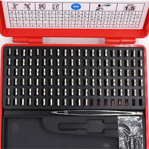 Top view of 1/16" Steel Type Complete Font Set