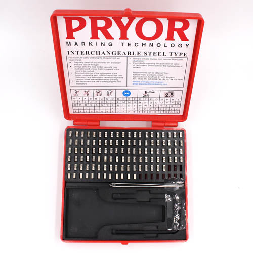 Top view of 3/32" Steel Type Complete Font Set