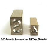 Size comparison of 3/8" Steel Type Complete Font Set